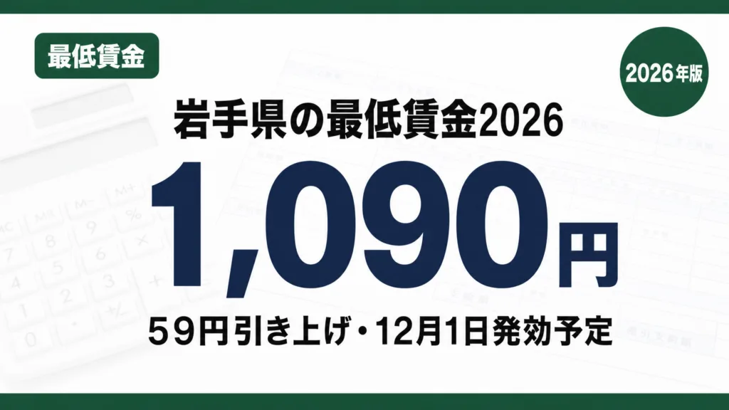 岩手県の最低賃金2026は1,090円｜59円上げ・12月1日発効予定